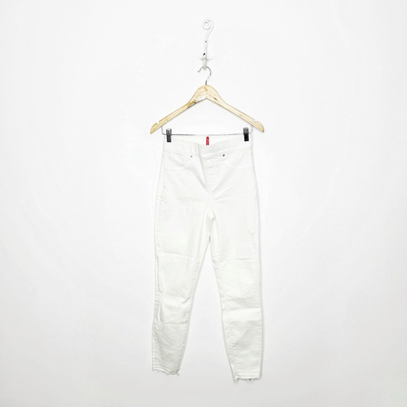 SPANX Jean-ish Ankle Leggings WHITE raw hem pull on slimming JEGGING womens S - Picture 1 of 5